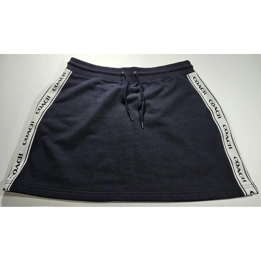 Coach Navy & White Nautical A-Line Tennis Mini Skirt Pull On Drawstring XL